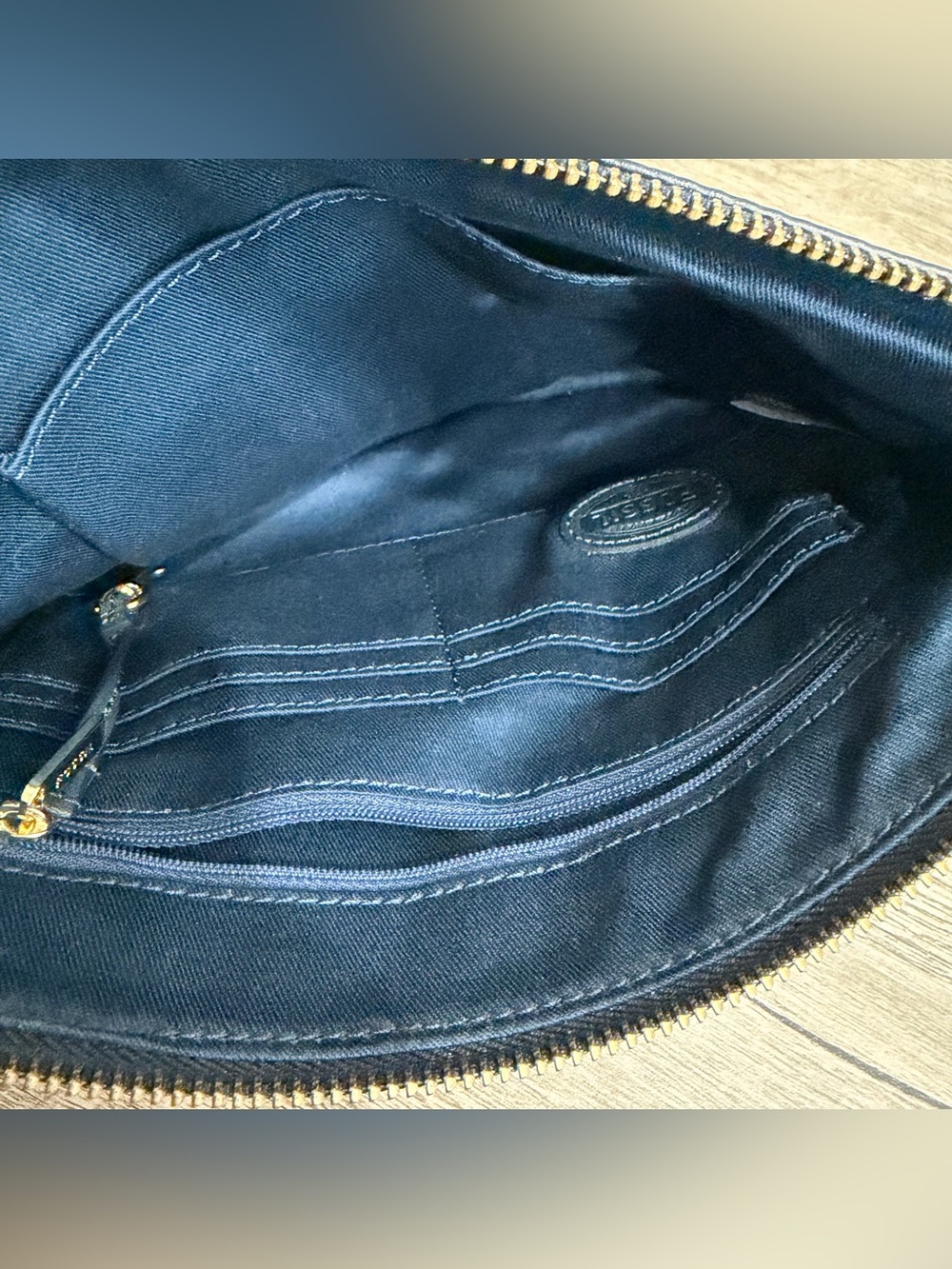 Fossil Black Blue Leather Crossbody Messenger Envelope Sidney Bag Shoulder Purse - Picture 8 of 12